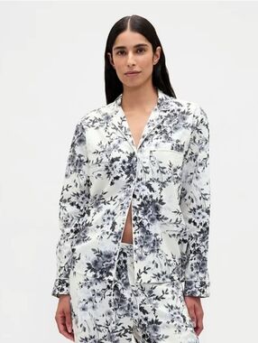 Floral Pj Shirt in White and Blue